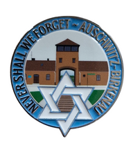 Load image into Gallery viewer, Never Shall We Forget Auschwitz-Birkenau Enamel Badge