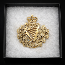 Load image into Gallery viewer, Shamrock Harp &amp; Crown Entwined Brooch