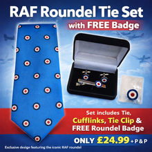 Load image into Gallery viewer, RAF Roundel Tie, Cuff Links &amp; Tie Pin Set