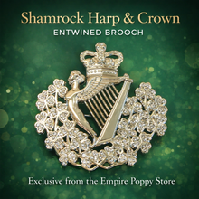 Load image into Gallery viewer, Shamrock Harp &amp; Crown Entwined Brooch