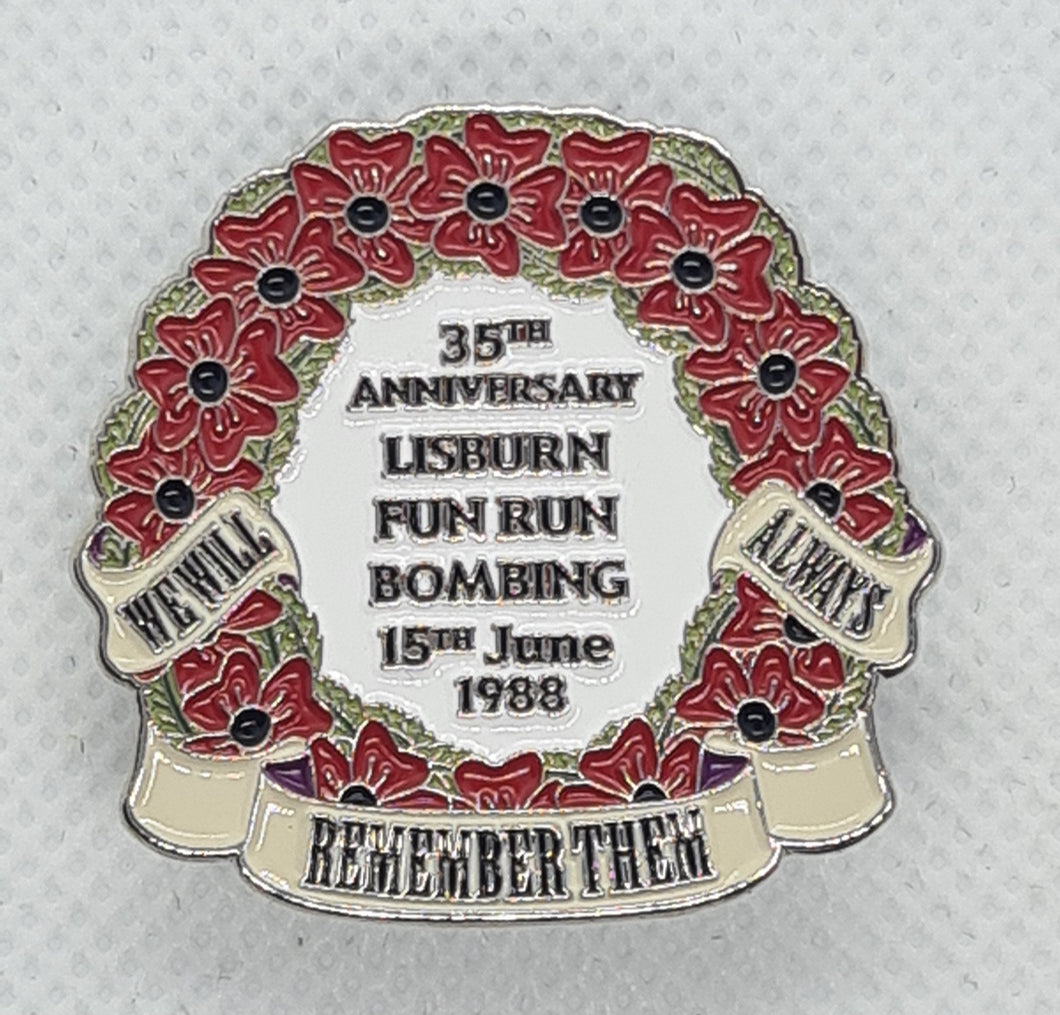 Lisburn Fun Run Bombing 35th Anniversary 2023 Pin Badge